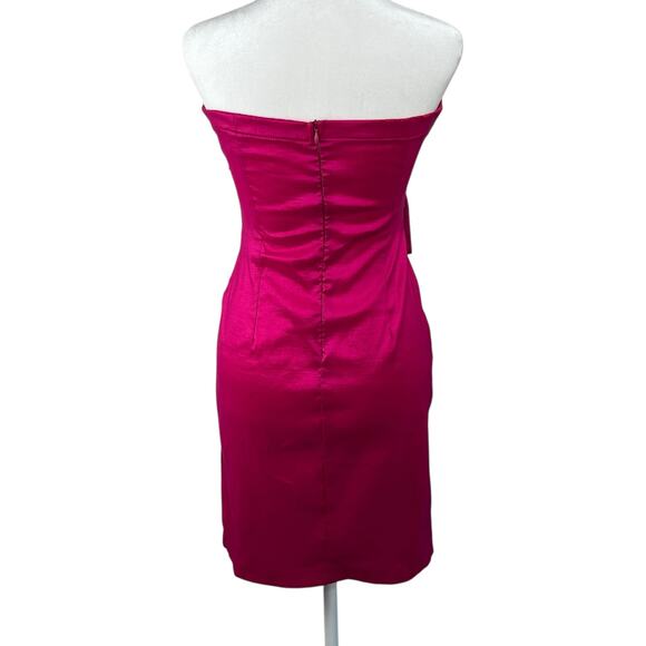 VTG Rory USA Fuchsia Pink Satin Strapless Bow Bodycon Party Mini Dress Junior XS - Picture 2 of 15